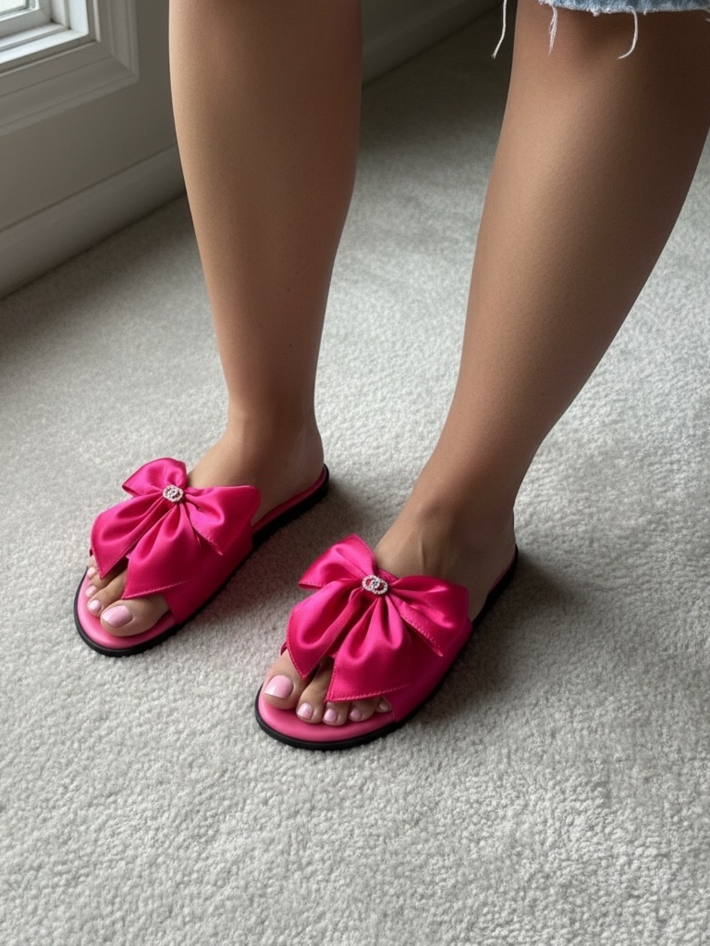 Women’s Hot Pink Bow Slide Sandals